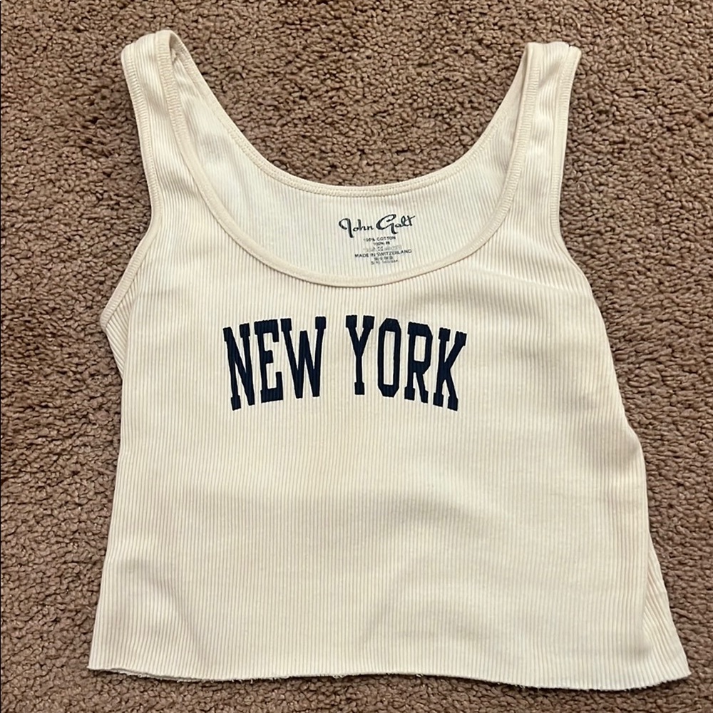 Brandy Melville Cream 'New York' Ribbed Tank Top